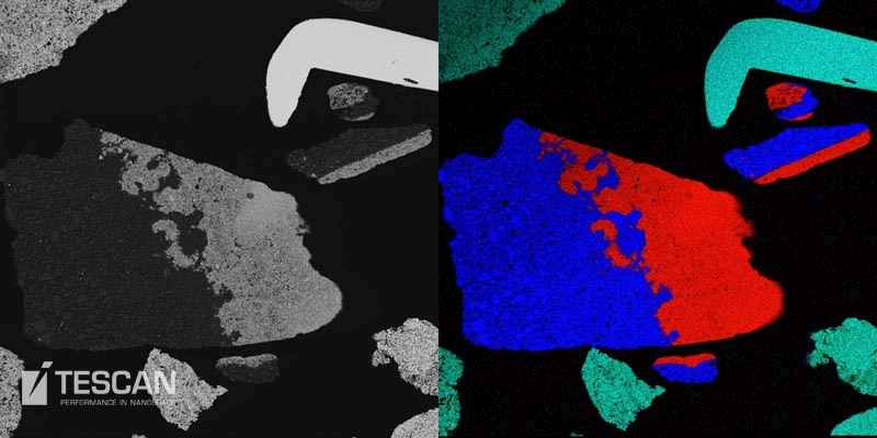 BSE image and an elemental map of tantalum rich electronic scrap