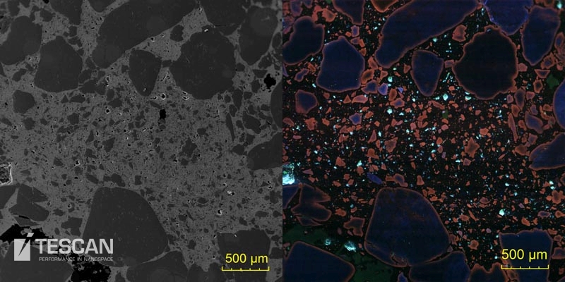 Cathodoluminiscence and BSE image of a quartz sandstone with a goethite matrix