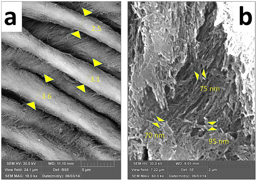 Techniques of measuring prism width (a) and thickness of crystallite aggregates (b).