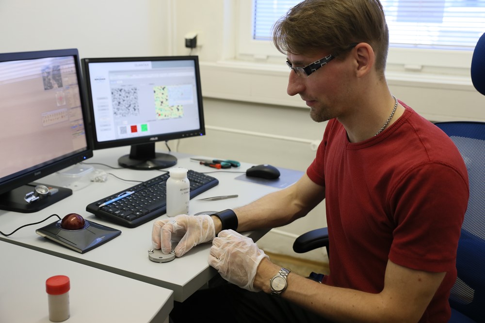 Preparing a powder sample for inspection and analysis in the scanning electron microscope TESCAN VEGA3