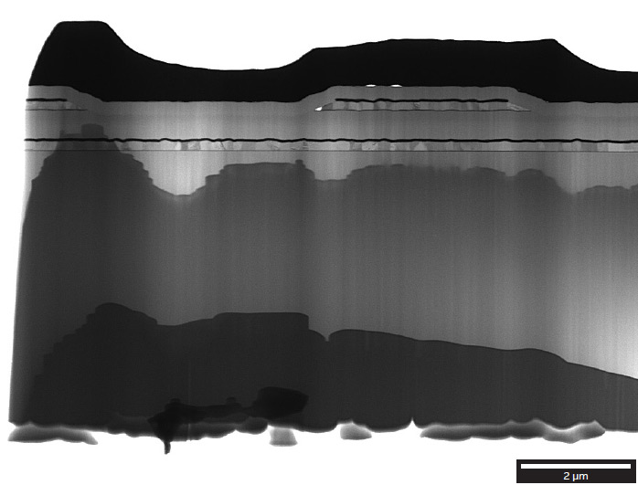 Bright field image clearly shows the structure of the ultra-thin layers of the display.