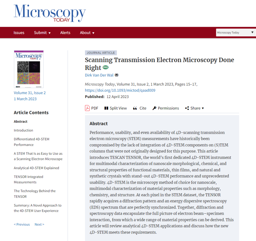 Microscopy Today magazine recently featured a story about our new TESCAN TENSOR